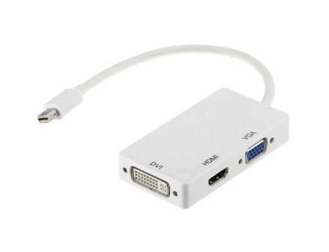 AUDA CableTime Adapter mini DisplayPort - HDMI + SVGA (D-Sub 15-pin) + DVI-I (24+5pin) Full HD (wtyk / 3x gniazdo) biały 15cm