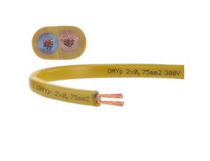 Przewód prądowy H03VVH2-F / OMYp 300V 2x0,75 płaski złoty linka Mercor /100m/