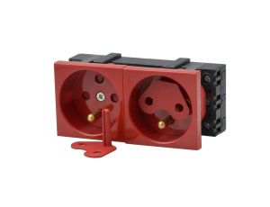 Gniazdo podwójne 2x2P+T DATA z blokadą czerwone z dwoma kluczami JL-01-G23-4K