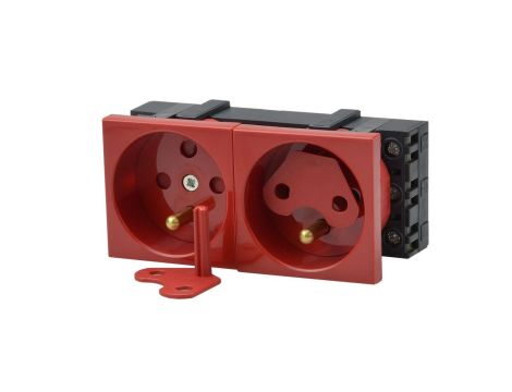 Gniazdo podwójne 2x2P+T DATA z blokadą czerwone z dwoma kluczami JL-01-G23-4K