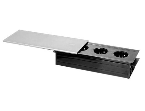 Gniazdo meblowe wpuszczane w blat 3x2P+Z z przesuwną pokrywką,OR-GM-9007/B-G