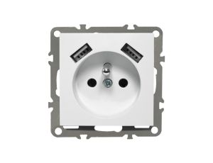 QUADRA Gniazdo z/u +2x USB 2.1A białe