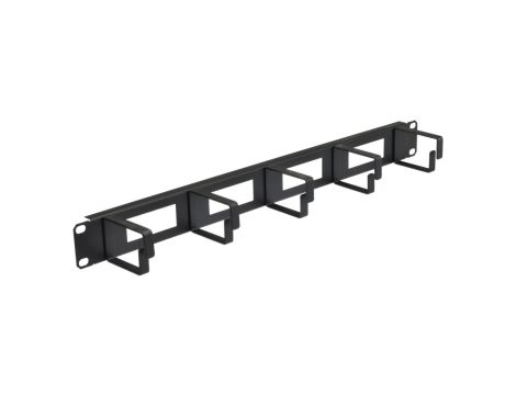 Organizator kabli RACK 19 1U metalowy czarny z 5 uchwytami i przepustami