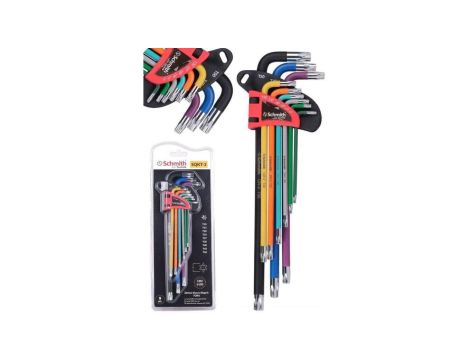 Klucze TORX zestaw 9szt. długie T10-T50 imbus z otworem kolorowy - Schmith