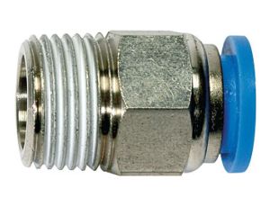 Złączka pneumatyczna wtykowa prosta do węża fi 10 mm, R 1/4 GZ, mosiądz niklowany