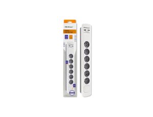 Qoltec Listwa zasilająca antyprzepięciowa 6 gniazd 2 x USB 1.8m Biało-szara