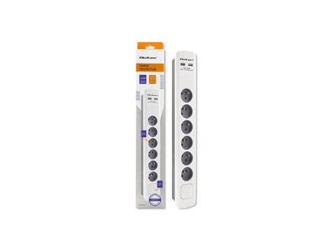 Qoltec Listwa zasilająca antyprzepięciowa 6 gniazd 2 x USB 1.8m Biało-szara