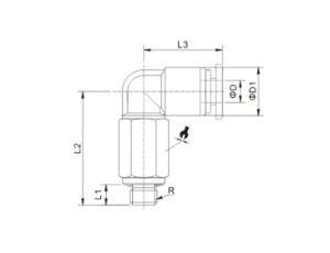 Złączka wtykowa kątowa obrotowa przedłużona G 1/2 GZ do węża fi 6 mm, tworzywo sztuczne