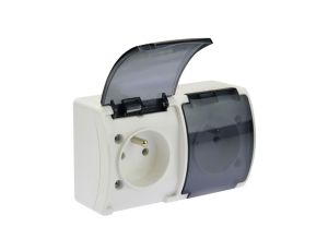 Gniazdo hermetyczne podwójne 2x 2P+Z natynkowe IP44 białe / przezroczyste Koala 162-51 61.385