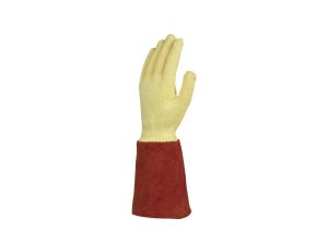 Rękawice dziane na zewnątrz włókno kevlar wewnątrz bawełna mankiet z dwoiny 15 cm kolor brązowo-żółty rozmiar 9 MAIN KCA1509