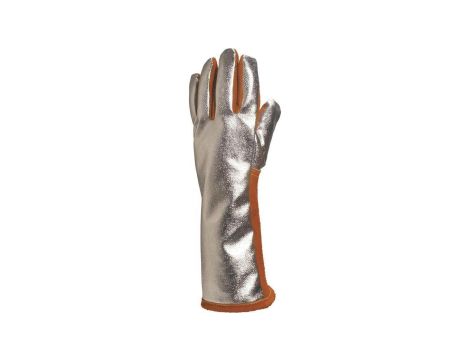 Rękawice spawalnicze z dwoiny bydlęcej tht strona grzbietowa z włókna kevlar preox aluminizowanego kolor pomarańczowy-aluminium