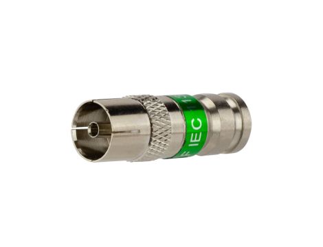 Gniazdo antenowe IEC TV kompresyjne zielone MASTER na przewód Triset-113 TC6 Trishield 3SH75 RG6