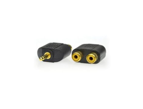 Przejście Adapter Audio AUX mini Jack 3,5mm Stereo (wtyk) / 2x RCA Cinch (gniazdo) pozłacany czarny