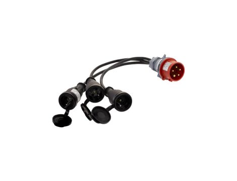 Adapter siłowy wtyk 16A 5P / 3x gniazdo 2P+Z 16A 230V IP44 na kablu OW 3x1,5mm2 0,5m