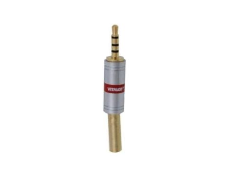 VITALCO JW940 Wtyk Audio AUX mini Jack 3,5mm 4-polowy na kabel do 4,0mm CHROME pozłacany czerwony