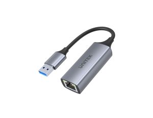 UNITEK Adapter sieciowy USB 3.1 A / Gigabit Ethernet RJ45 8p8c (wtyk / gniazdo) srebrny 12cm