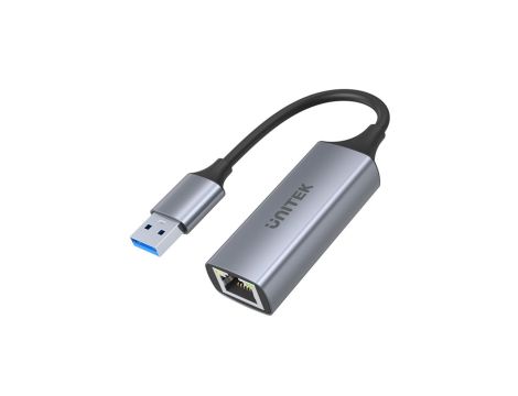 UNITEK Adapter sieciowy USB 3.1 A / Gigabit Ethernet RJ45 8p8c (wtyk / gniazdo) srebrny 12cm