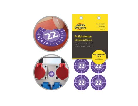 Etykiety tabliczki inspekcyjne 2022 rok fioletowy winylowe fi: 30 mm 80 etykiet na 10 arkuszach NoPell AVERY Zweckfrom 6946-2022