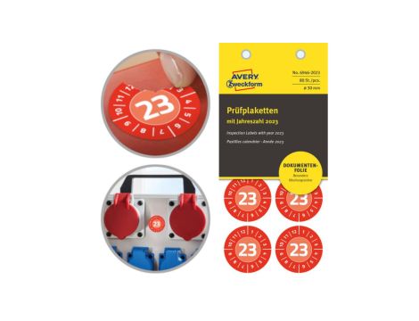 Etykiety tabliczki inspekcyjne 2023 rok czerwone winylowe fi: 30 mm 80 etykiet na 10 arkuszach NoPell AVERY Zweckfrom 6946-2023