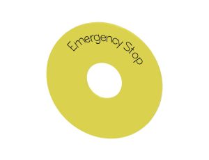 Etykieta podkładkowa żółta 75mm do otworu 22mm z inskrypcją /EMERGENCY STOP/ SIRIUS ACT 3SU1900-0BB31-0DA0