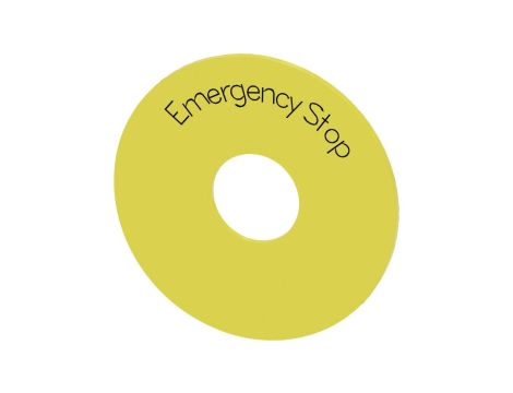 Etykieta podkładkowa żółta 75mm do otworu 22mm z inskrypcją /EMERGENCY STOP/ SIRIUS ACT 3SU1900-0BB31-0DA0
