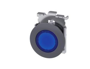 Przycisk podświetlany 30mm okrągły metal matowy niebieski pierścień płaski z samopowrotem 3SU1061-0JB50-0AA0