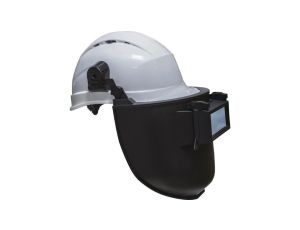 Tarcza spawalnicza do mocowana do hełmu budowlanego z podnoszoną szybką filtry w zestawie (przeźroczysty i din 11) kolor czarny