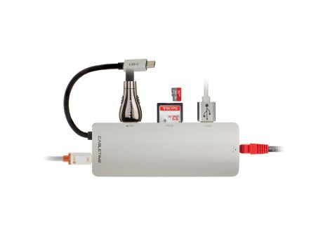 Adapter USB C (m) - HDMI(ż)+USB A(ż) 3.0+USB C (ż)+RJ45 Gigabit Ethernet (ż)+czytnik kart SD/TF i Micro SD 15cm AUDA 4K