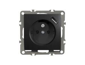 QUADRA Gniazdo z/u +USB czarne matowe