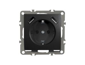 QUADRA Gniazdo SCHUKO +2x USB 2.1A czarne matowe