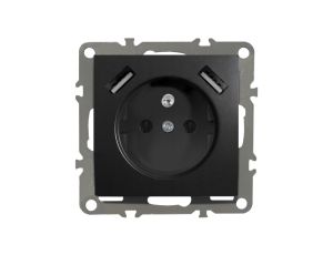 QUADRA Gniazdo z/u + 2x USB 2.1A czarne matowe