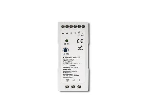 Qoltec Zasilacz na szynę DIN 60W 24V 2.5A Biały Slim