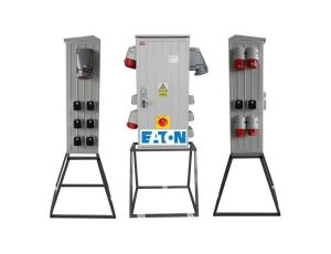 Rozdzielnica elektryczna budowlana na stojaku (8x2P+Z, 2x16A/5P, 2x32A/5P, 1x63A/5P) + rozłącznik, RB40x80-K160-01228Z-P0-R