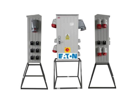 Rozdzielnica elektryczna budowlana na stojaku (8x2P+Z, 2x16A/5P, 2x32A/5P, 1x63A/5P) + rozłącznik, RB40x80-K160-01228Z-P0-R