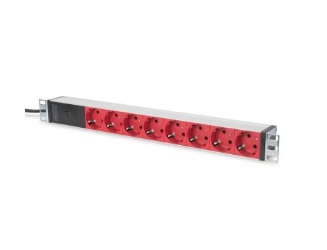 Listwa zasilająca PDU 19 Rack 8x czerwone gniazdo schuko 2m 1x wtyk C14 10A aluminiowa DN-95410-R