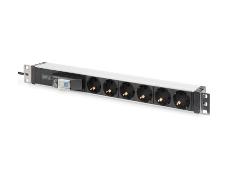 Listwa zasilająca PDU 19 Rack 6x schuko 2m 1x wtyk unischuko 16A wyłącznik nadprądowy DN-95417
