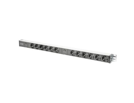 Listwa zasilająca PDU Rack 12x gniazdo schuko 2x 2m wtyk unischuko 16A zab. przeciążeniowe DN-95405
