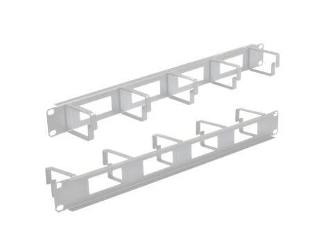 Organizator kabli RACK 19 1U metalowy szary z 5 uchwytami i przepustami