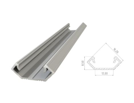profil ALU kątowy 45st, anodowany srebrny, dł. 1000, max szer. taśmy 12mm
