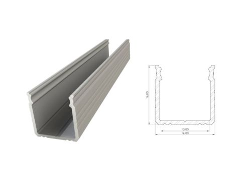 Profil ALU nawierzchniowy 16mm, Anodowany srebrny, dł 3000mm, max szer tasmy 12mm