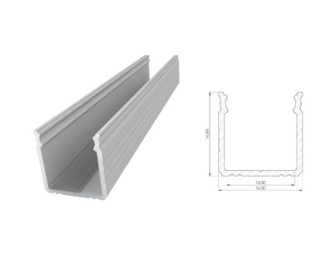 Profil ALU nawierzchniowy 16mm, surowy, dł 3000mm, max szer taśmy 12mm