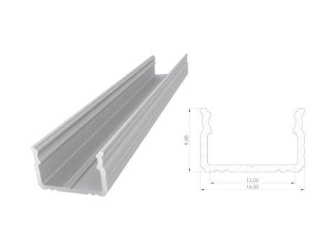profil ALU nawierzchniowy 9,8mm, Anodowany srebrny, dł 1000mm, max szer taśmy 12mm