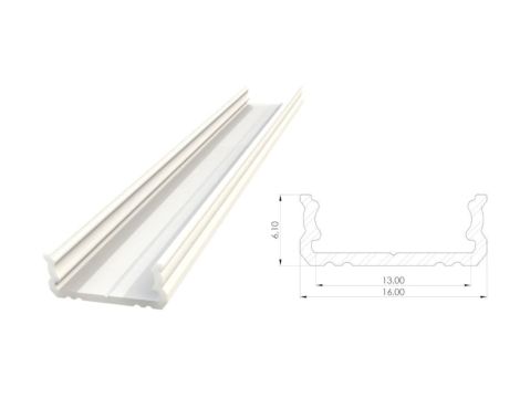 Profil ALU nawierzchniowy 6,1mm, lakierowany biały, dł. 1000mm, max szer taśmy 12mm