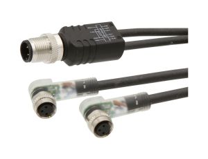 Kabel połączeniowy Y, 0,3 m, 2x M8 żeński (gniazdo) 3-PINowy kątowy, 1x M12 męski (złącze), VK030E82