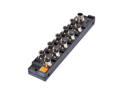 Rozdzielacz, 29x159x30mm, 10-30V DC, 10x M8 3pin, M12 12pin, IP67, PBT, z wyświetlaczem LED, 1,5A, VK001024