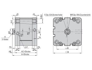Siłownik pneumatyczny kompaktowy, D100x25 ISO21287, z gwintem wewnętrznym