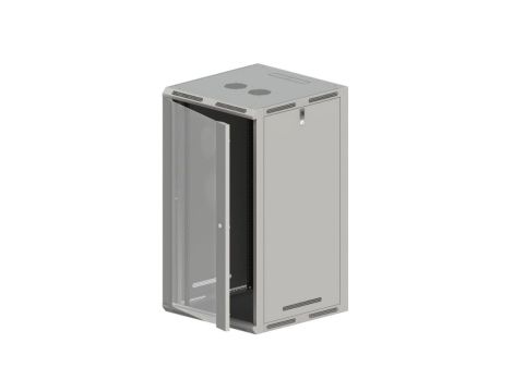 Szafa rack wisząca/stojąca 19 cali 18U 600x500, niedzielona, drzwi szklane, kolor szary FLAT PACK