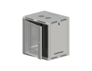 Szafa rack wisząca 19 cali 12U 600x500, niedzielona, drzwi szklane, kolor szary FLAT PACK
