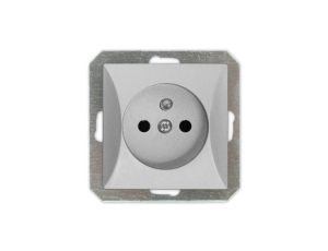 OPAL Gniazdo pojedyncze z uziemieniem do ramki srebrne GPt-16/m Op SR