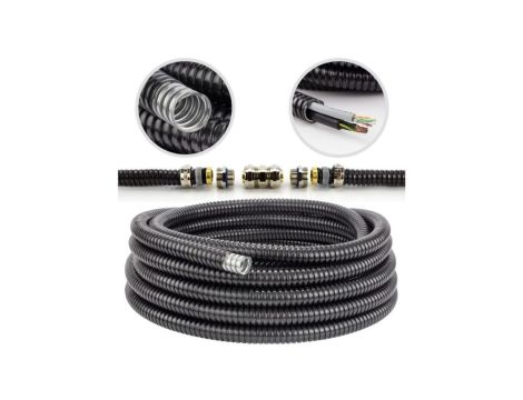 Peszel ochronny metalowy Anaconda Multitite roz.32 34/28,1 mm rura karbowana elastyczna FCC w powłoce PVC 1250N UV IP67 czarny